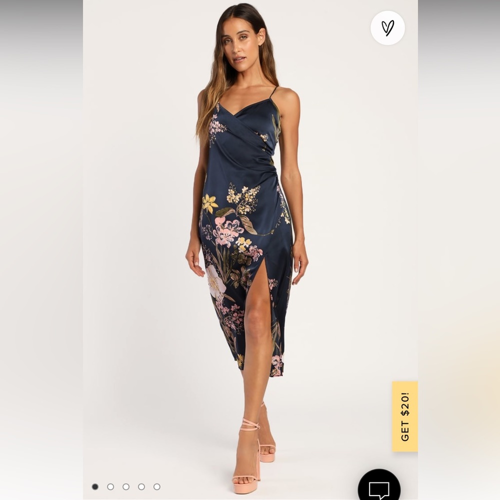 Navy blue floral midi dress